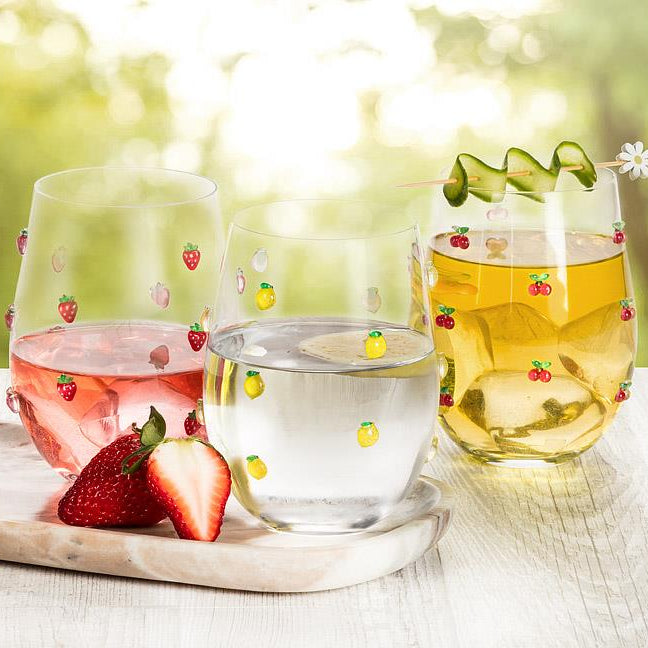 Stemless Wine Glass with Strawberries Set/2