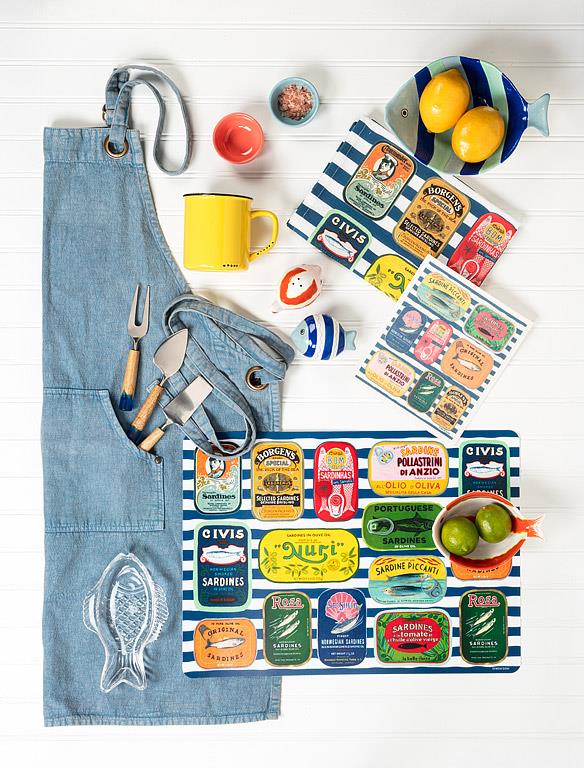 Sardine Tins Striped Tea Towel