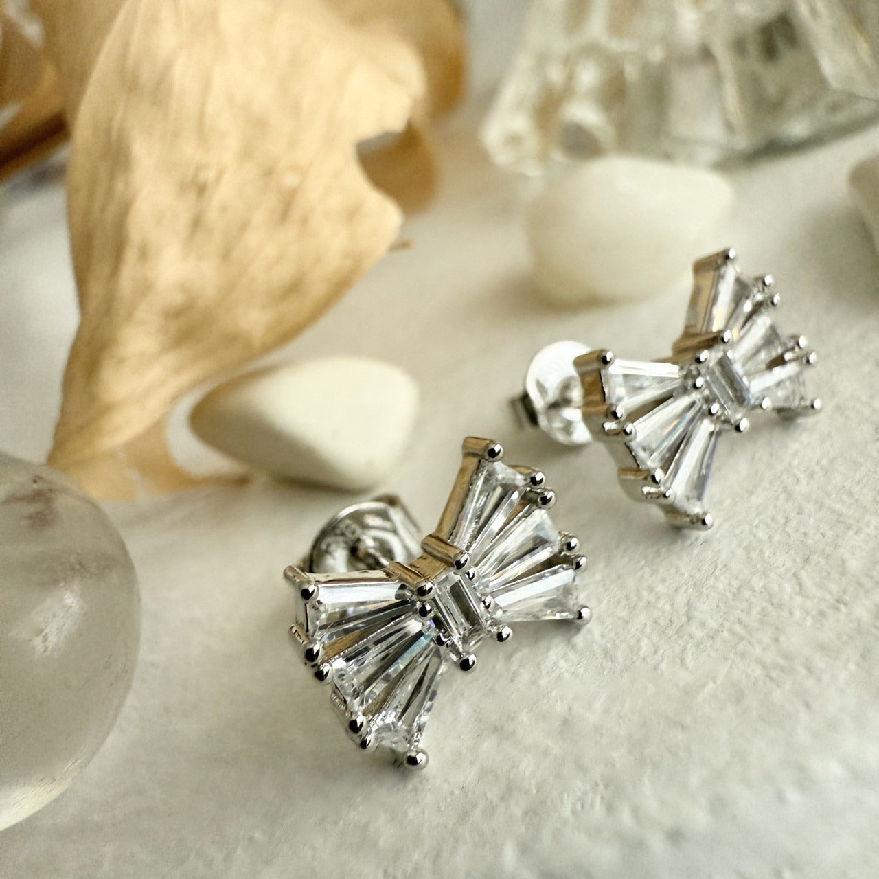 Rhinestone Bow Stud Earrings