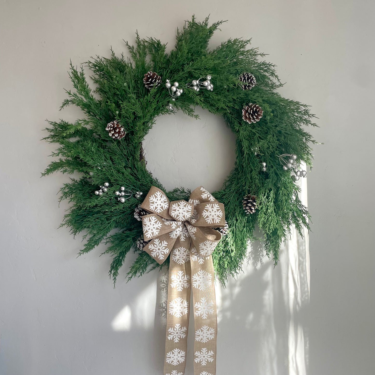 30" Silver Classic Christmas Cedar Wreath