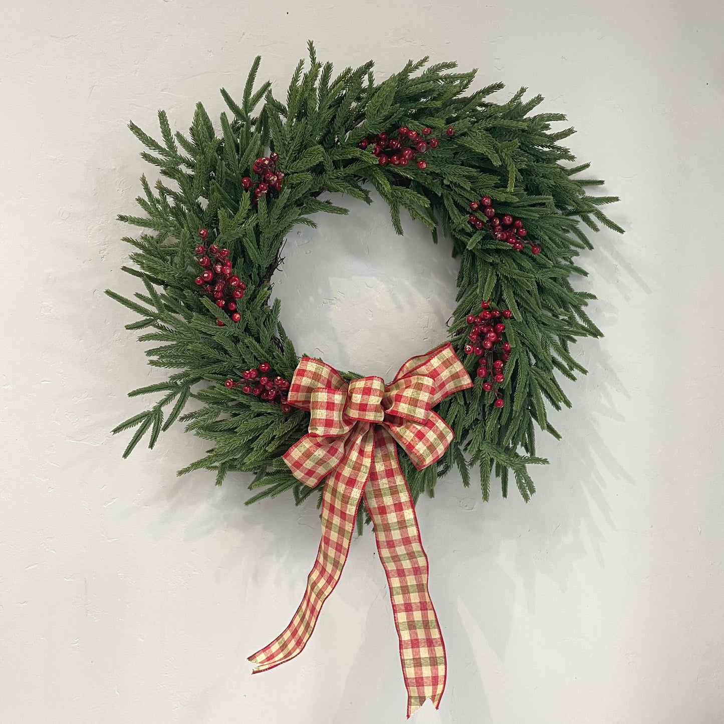 28" Wine Red Berry Norfolk Pine Wreath