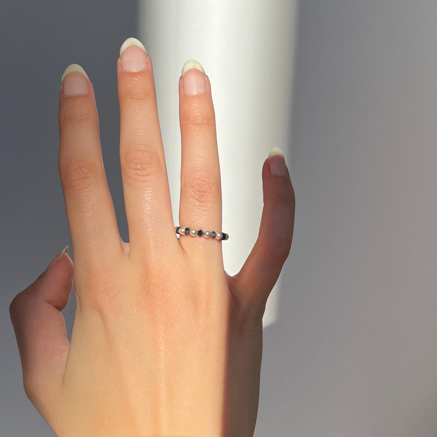 Silver Black Swarovski Ring