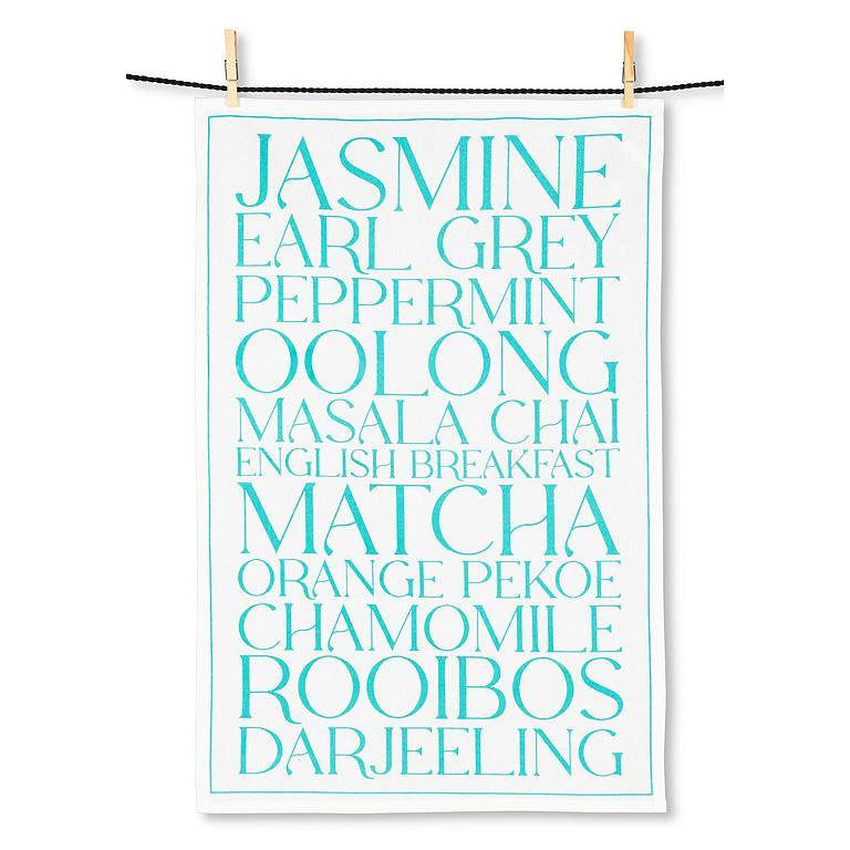 Tea Types Text Kitchen Towel