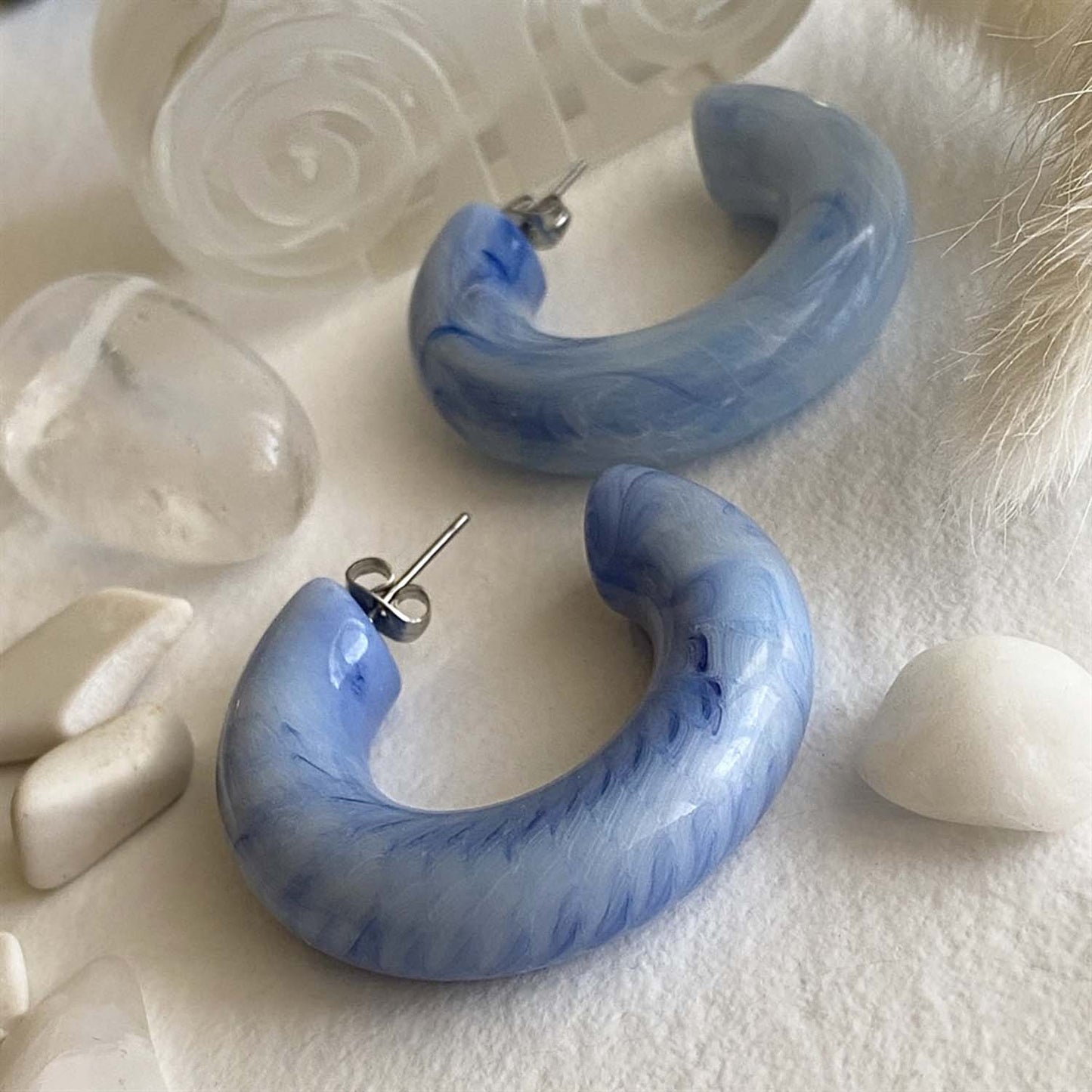 Blue Willow Acetate 40mm Hoop Earrings