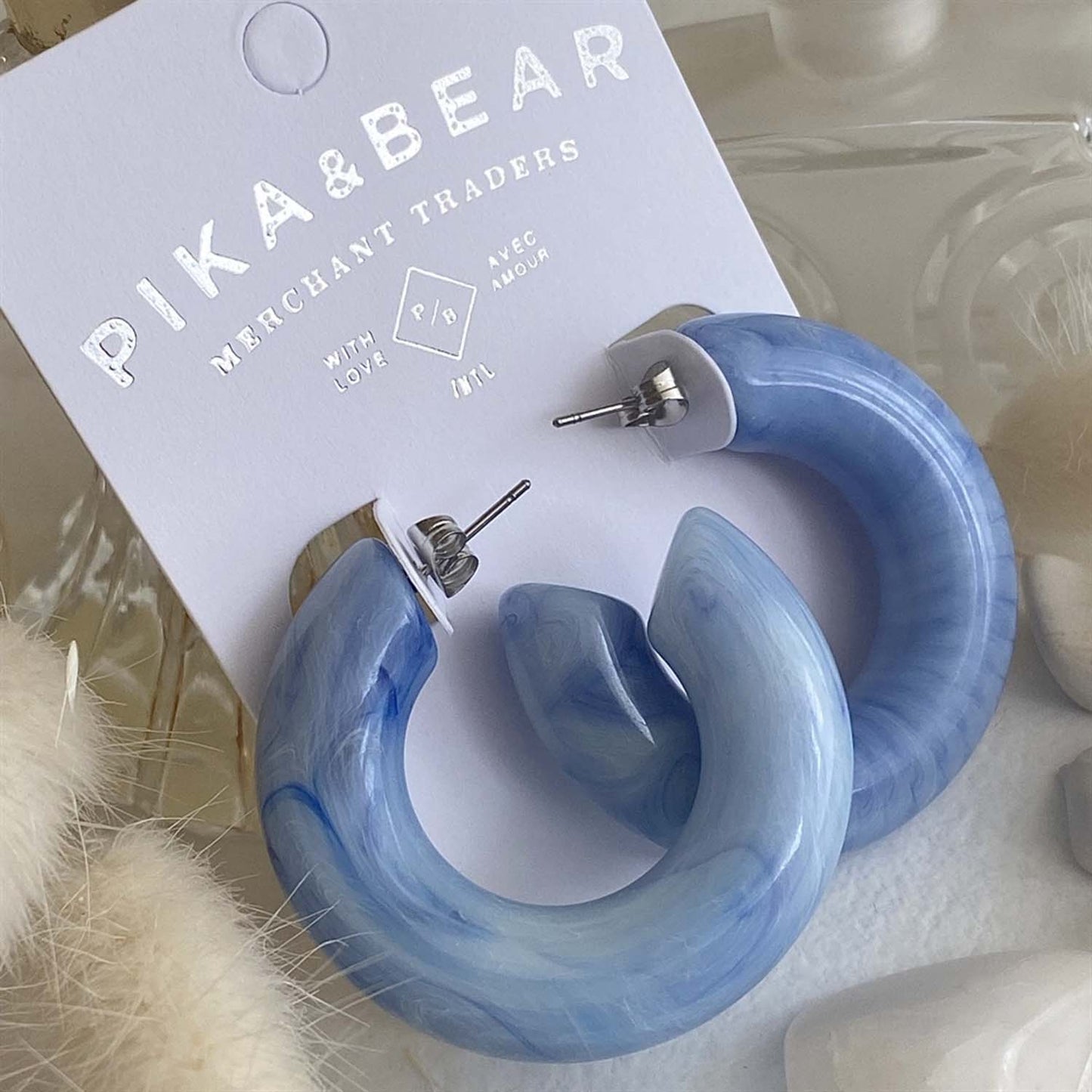 Blue Willow Acetate 40mm Hoop Earrings