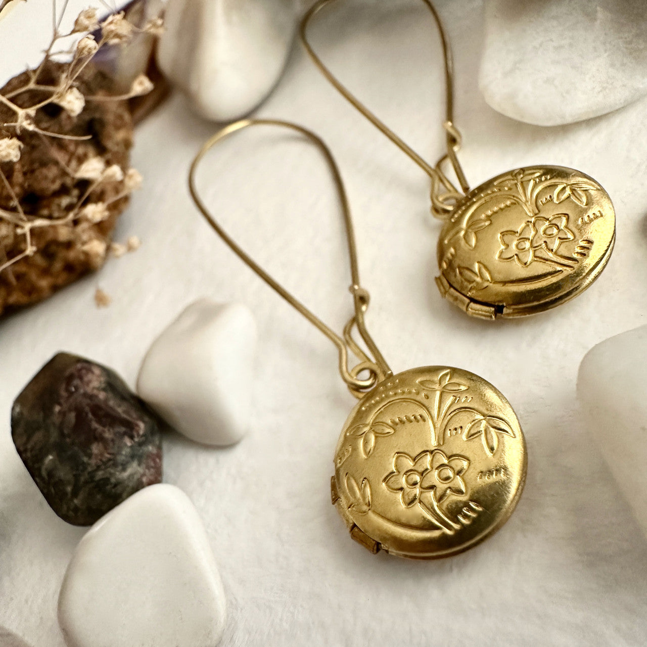 Raw Brass Locket Drop Earrings