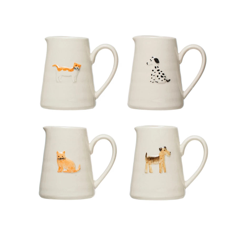 Handpainted Cat and Dog Embossed Creamers