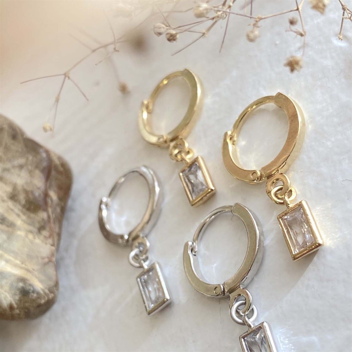 Cheshire Gem Charm Hoop Earrings