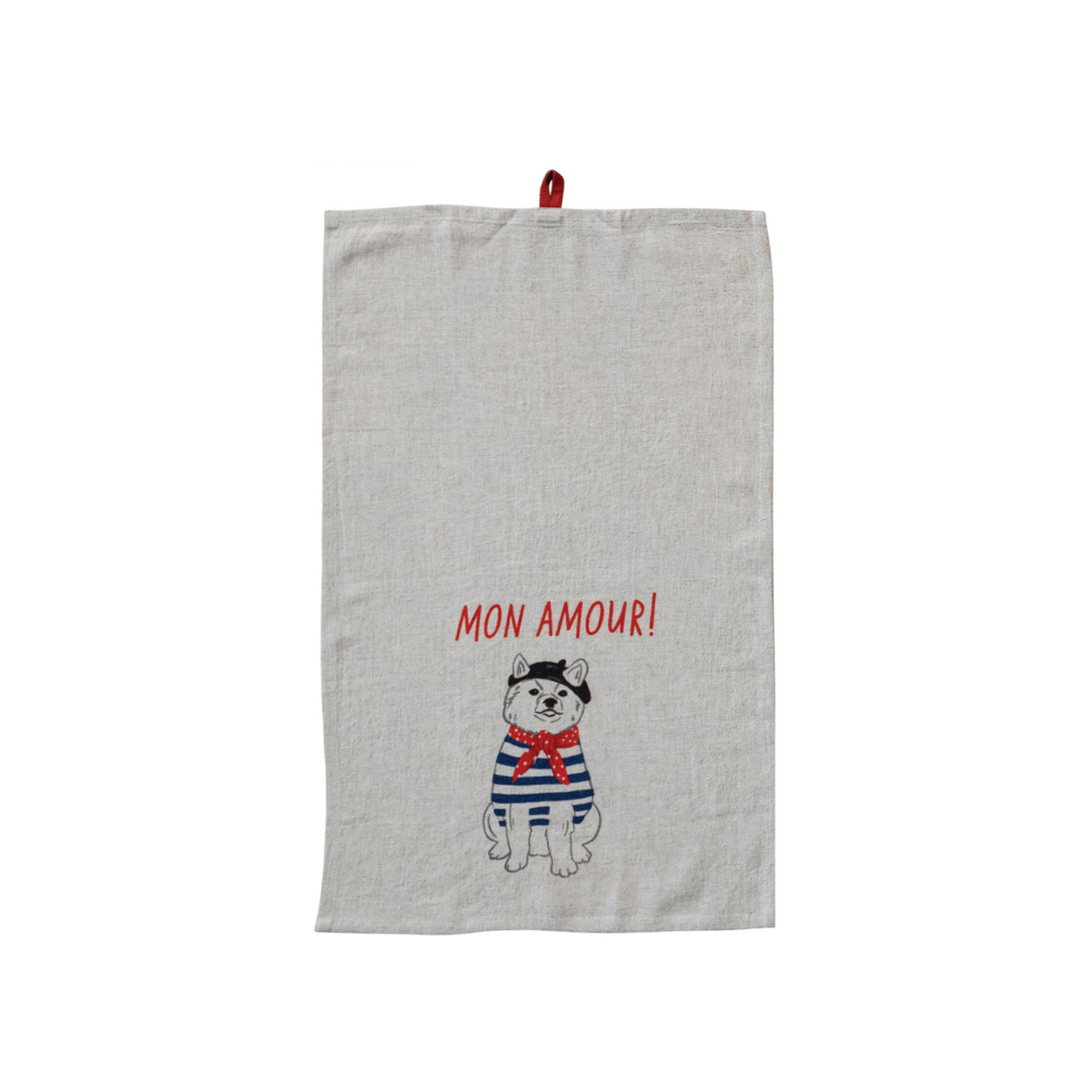 French Sayings Linen Blend Tea Towel