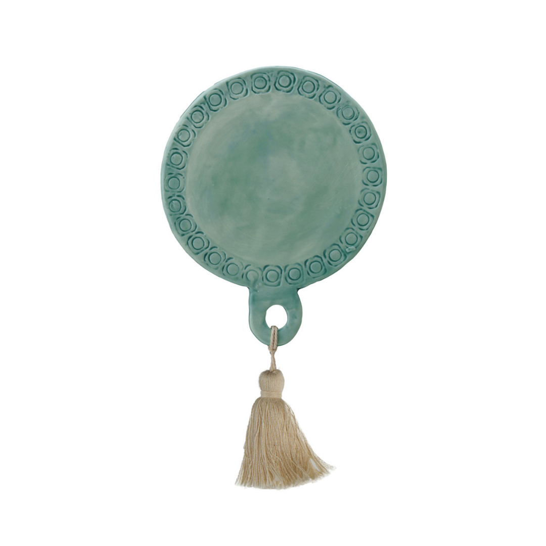 Hand-Painted Debossed Stoneware Round Mini Tapas Board