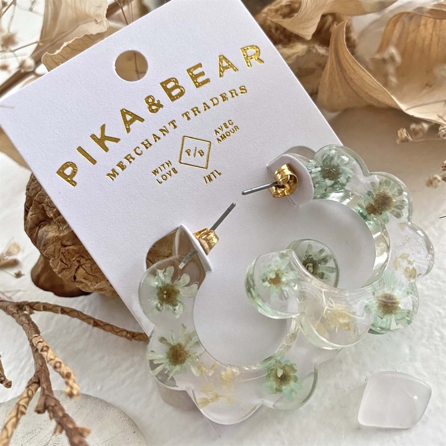 Dried Flower Acetate Hoop Earrings
