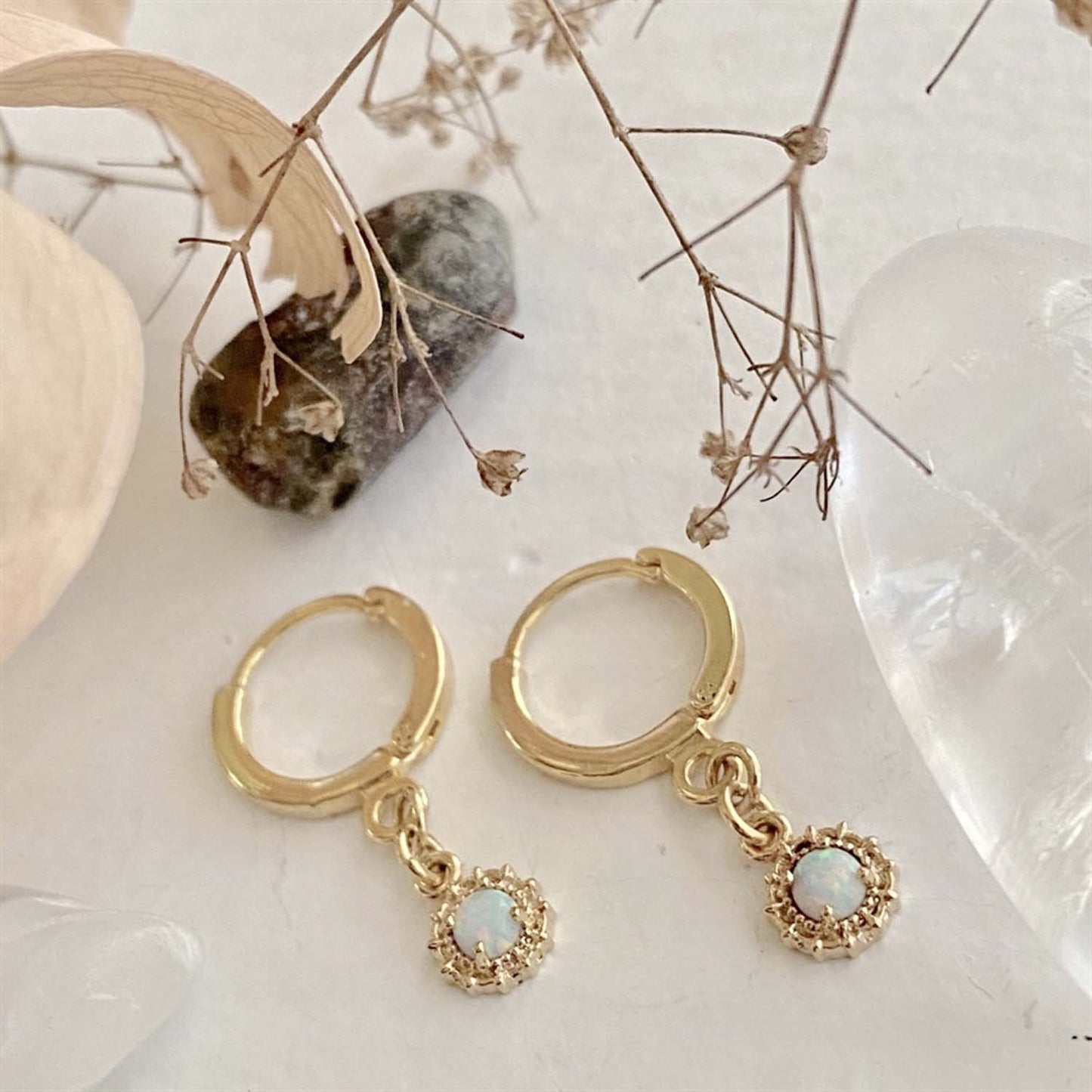 Eloise Opal and Rhinestone Hugger Hoop Earrings