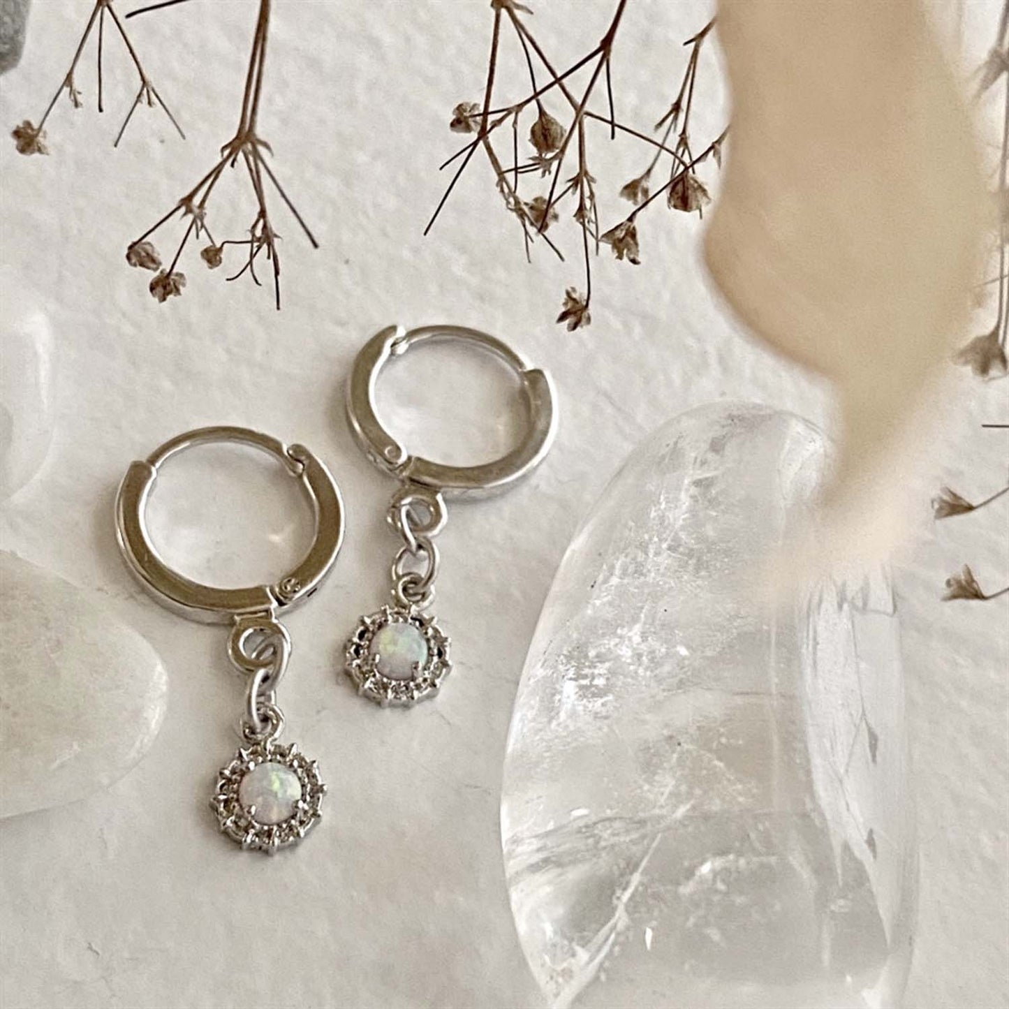 Eloise Opal and Rhinestone Hugger Hoop Earrings