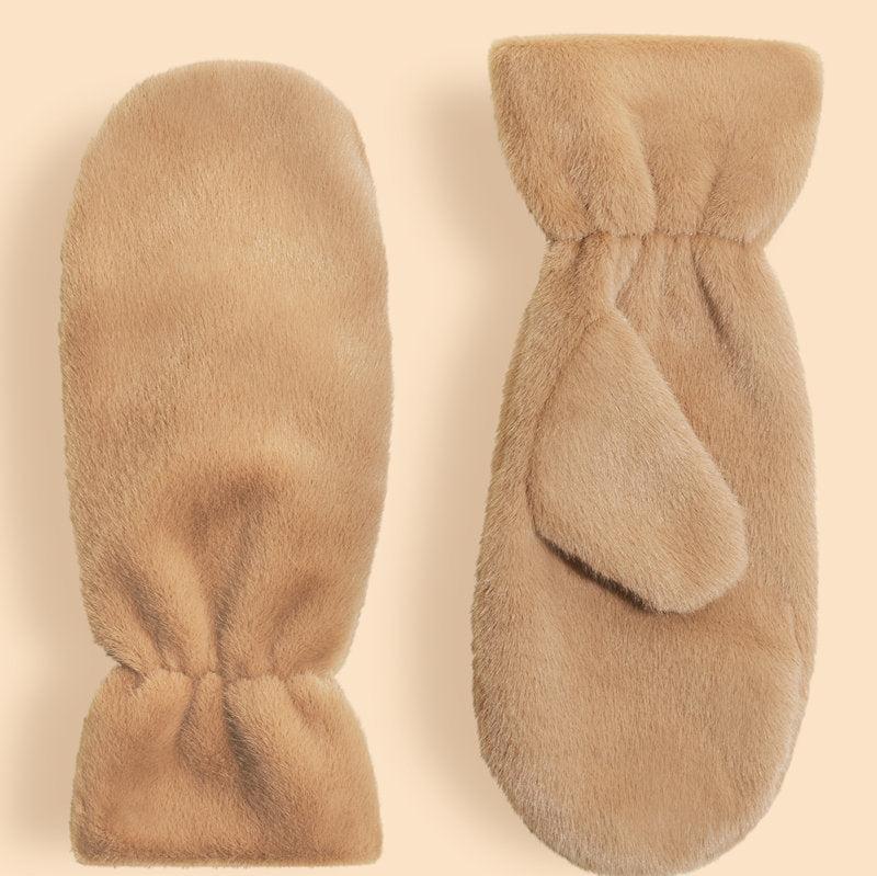 Fluffy Teddy Mittens - Taupe