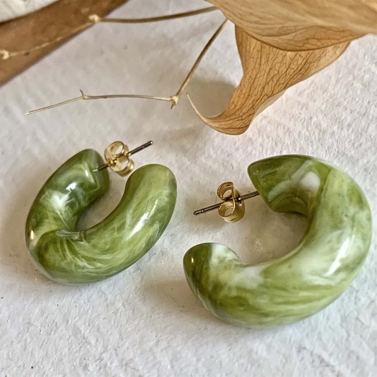 Marble Green Acetate Hoop Earrings