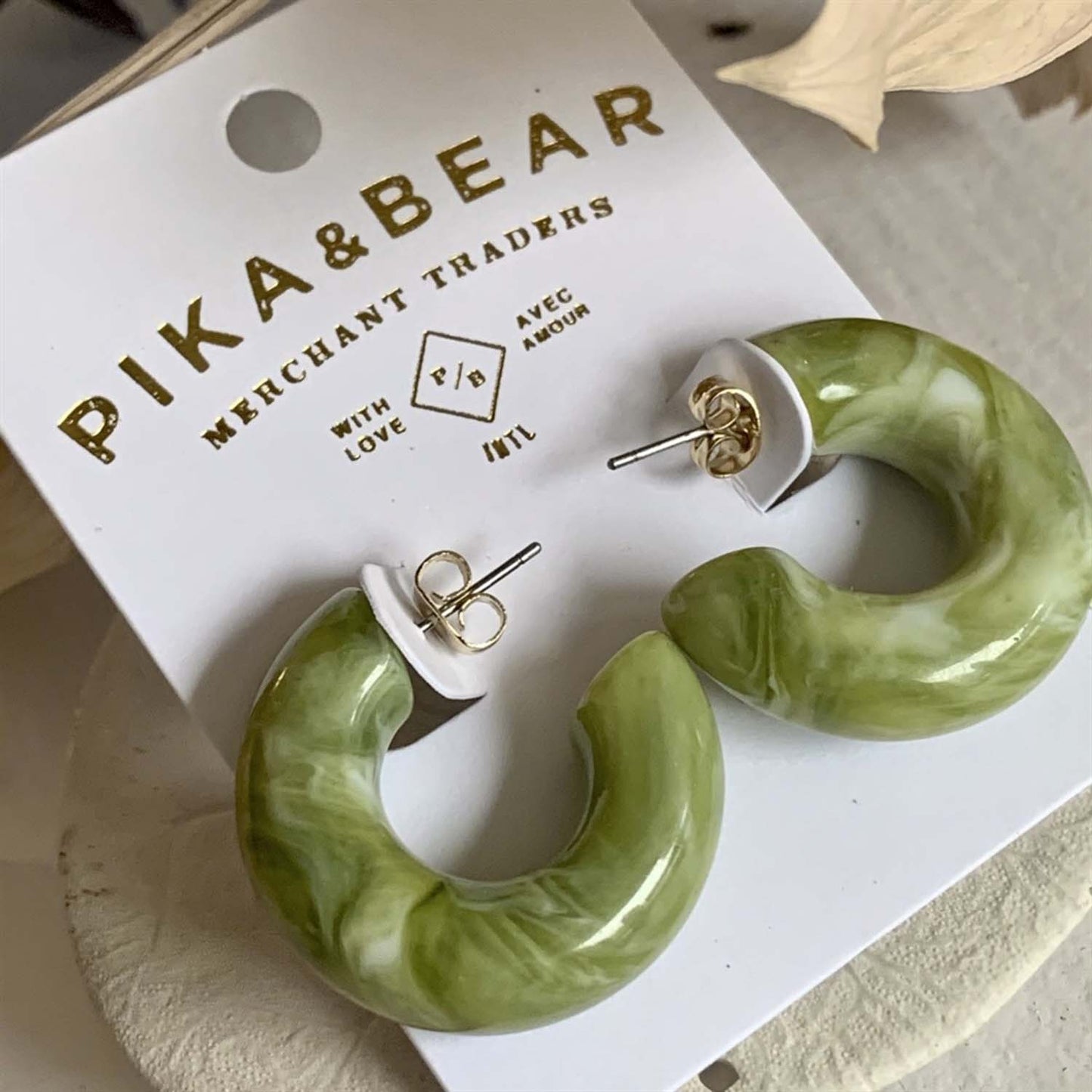 Marble Green Acetate Hoop Earrings