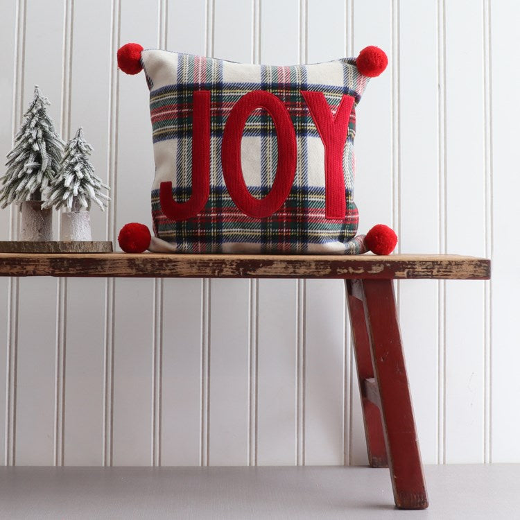 Joy Pom Pom Plaid Pillow