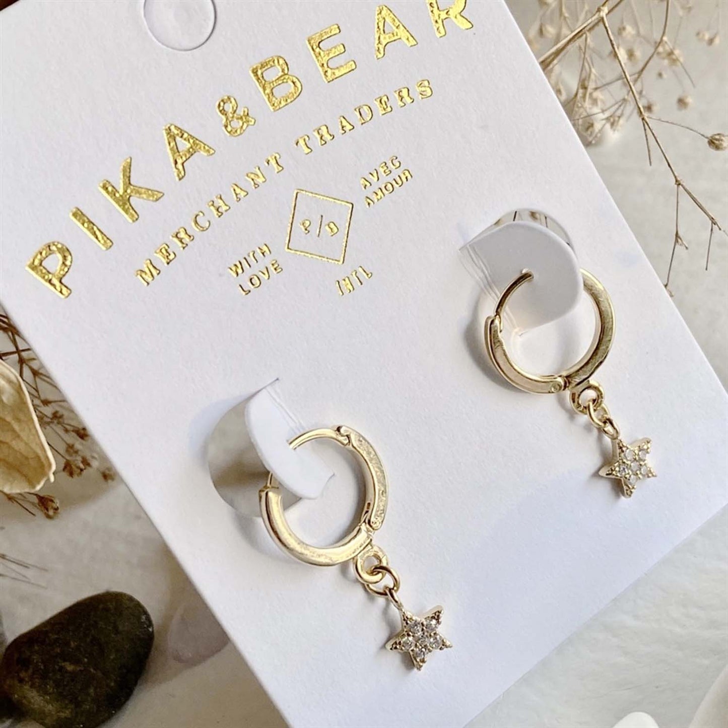 Gold Star Charm Hoop Earrings