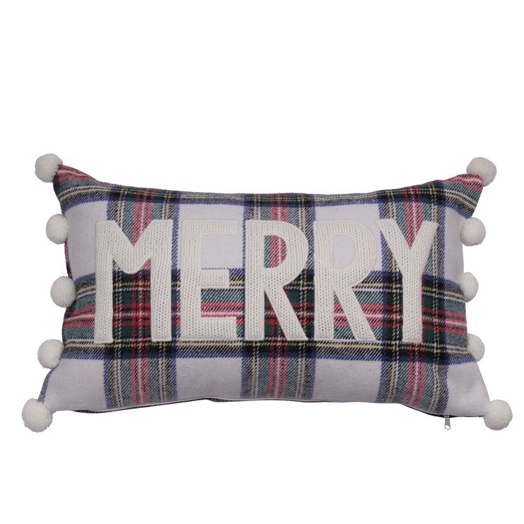 Merry Pom Pom Plaid Pillow