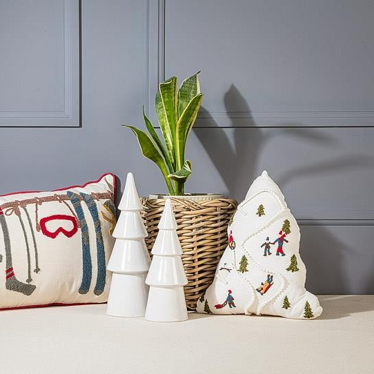 Ski Scene Tree Shaped Throw Pillow