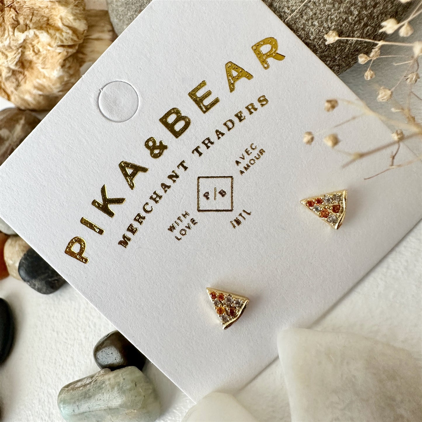 Pizza Gem Encrusted Gold Stud Earrings