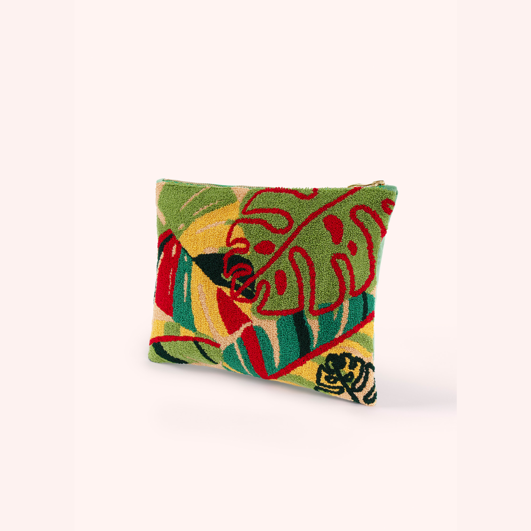 Tufted Wool Pouch - Exotic Leaves