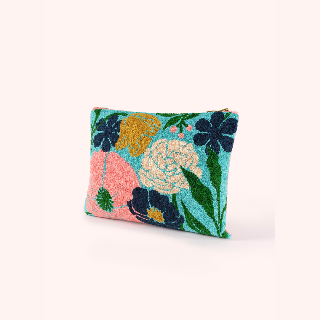 Tufted Wool Pouch - Blue Blooms