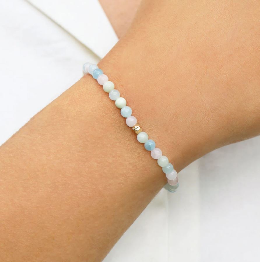 Dainty Trinity Bracelet - Aquamarine, Morganite and Heliodor