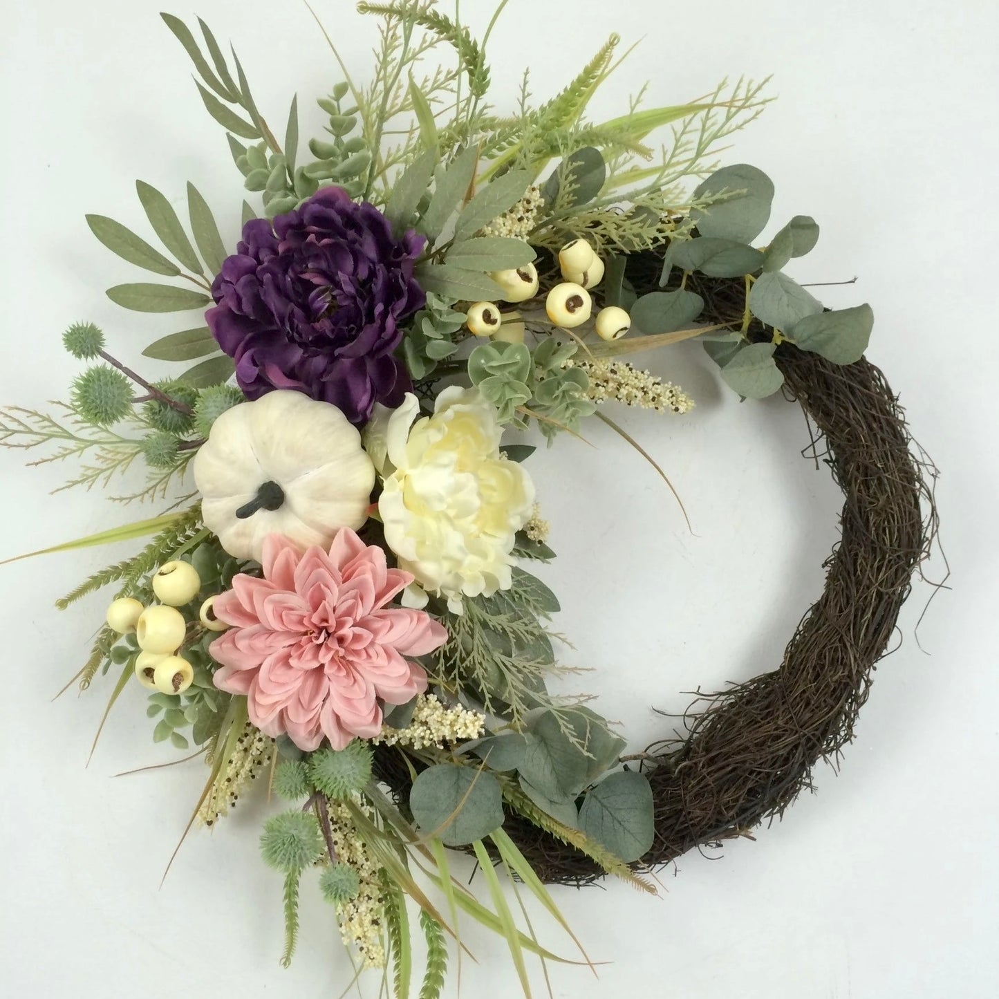 20” Fall Floral Half Wreath