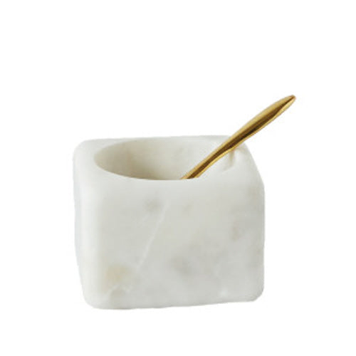 Square Marble Pot with Brass Spoon