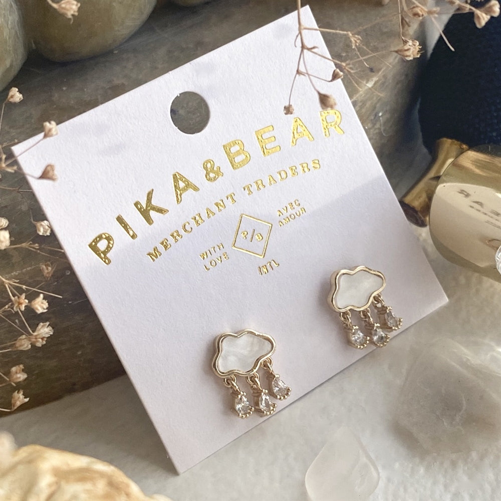 Pearl & Rhinestone Cloud Drop Stud Earrings