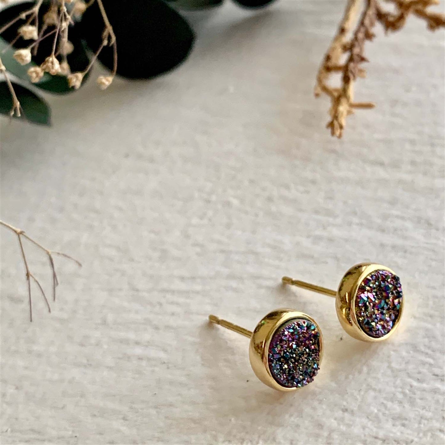 Druzy Gold Stud Earrings