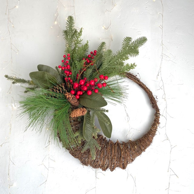 Christmas Greens & Berries Half Wreath