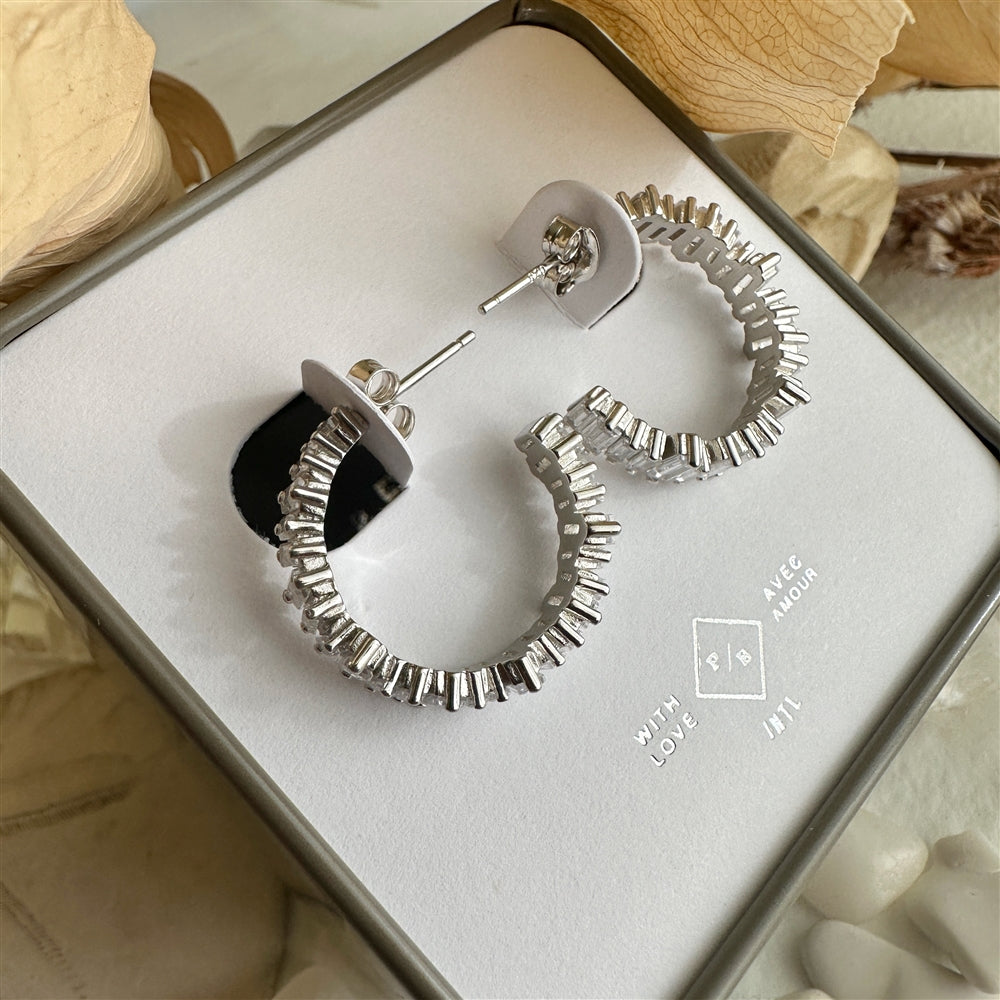 Athabasca Jagged Baguette Silver Hoop Earrings