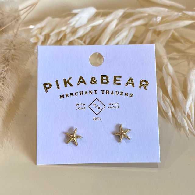 Pika & Bear Gold Stud Earrings