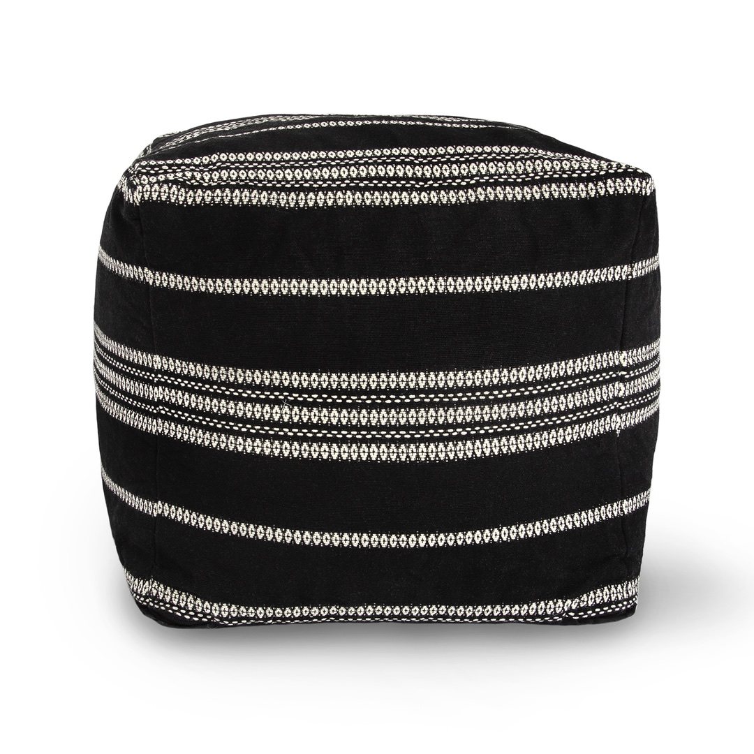 Barcelona Striped Pouf Black
