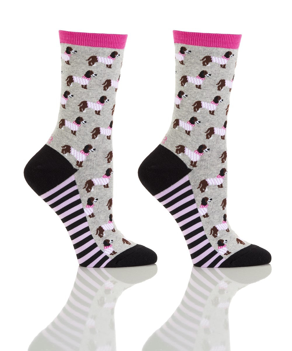 Women's Crew Socks - Stripe Dog