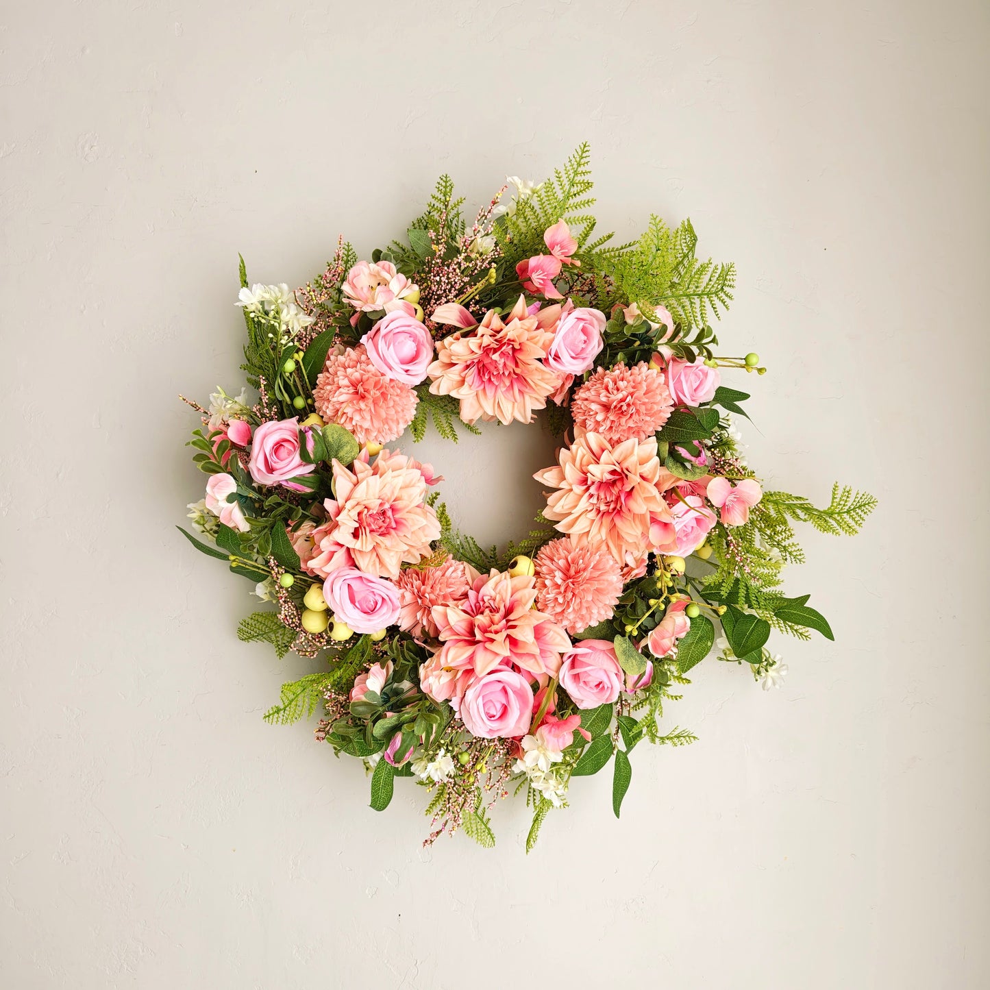 Pink & White Floral Wreath 24"