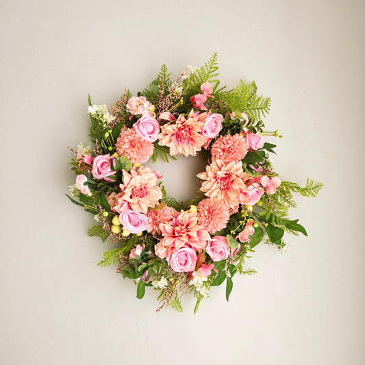 Pink & White Floral Wreath 24"