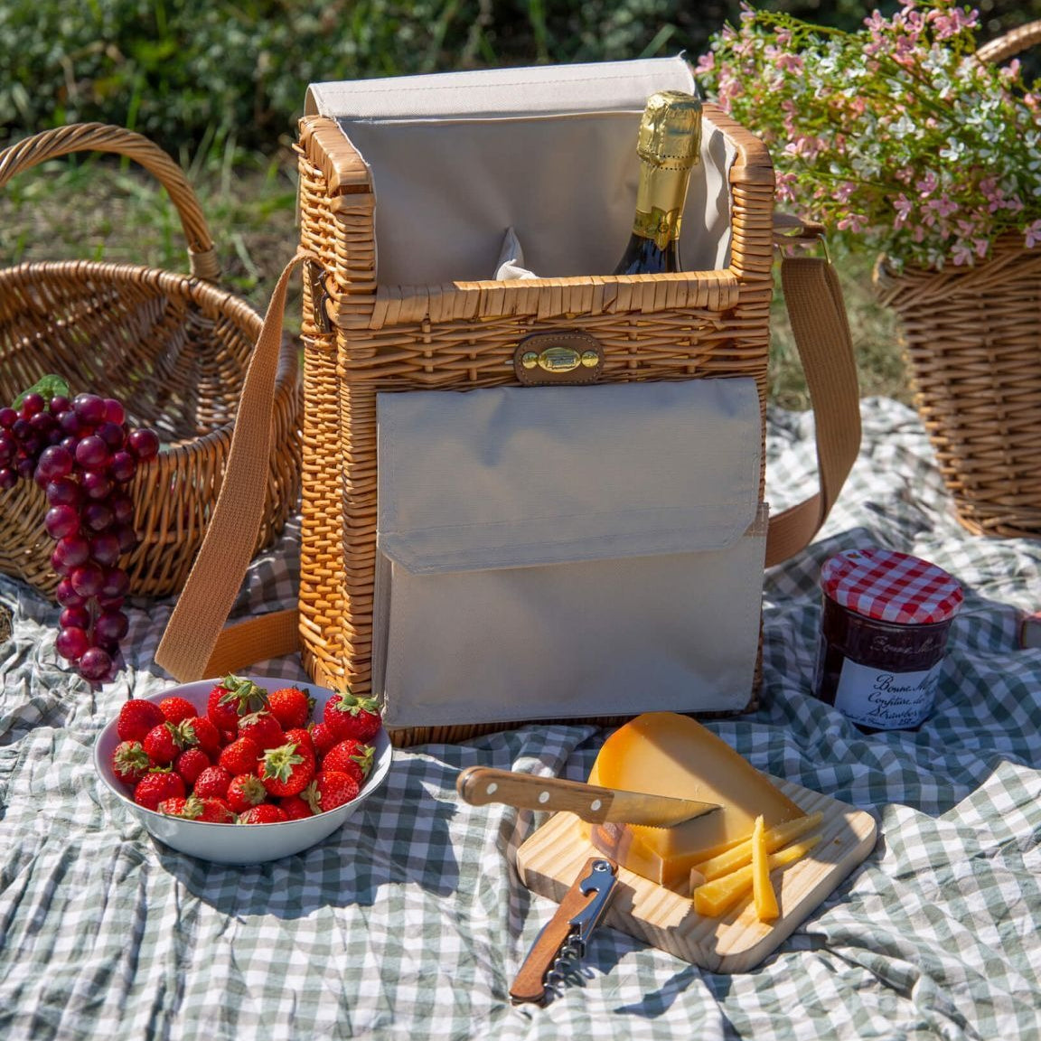 Willow Cheese and Wine Basket Set