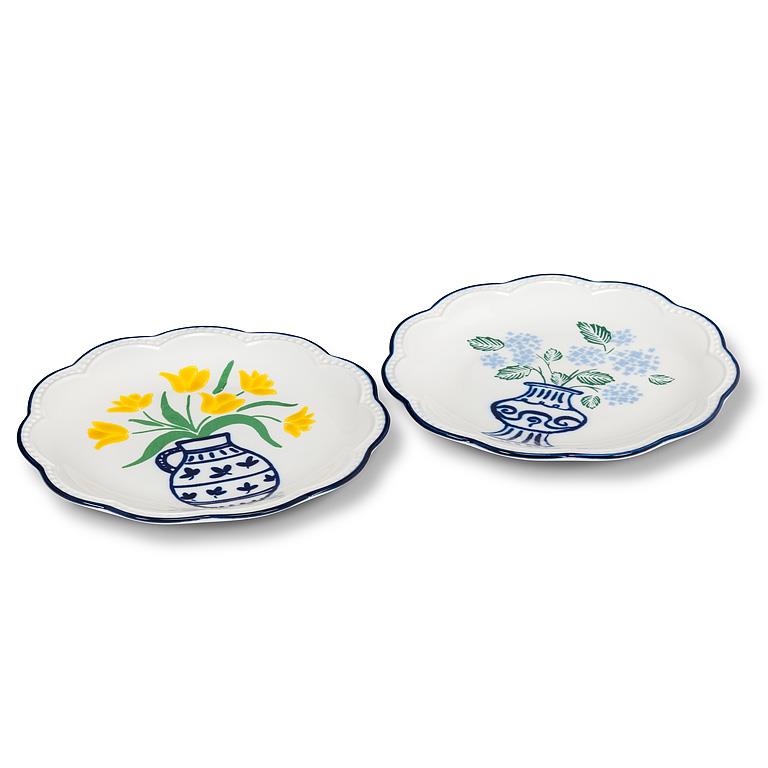 Floral Plates with Scalloped Edge