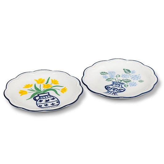 Floral Plates with Scalloped Edge