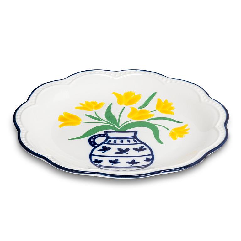 Floral Plates with Scalloped Edge