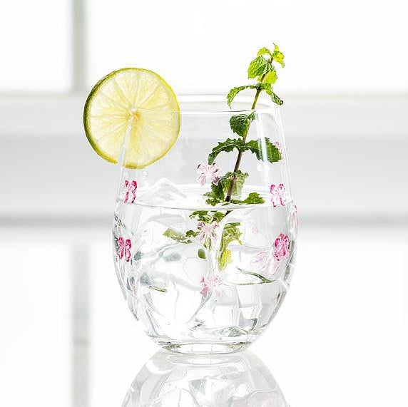 Stemless Wine Glass with Pink Bows Set/2