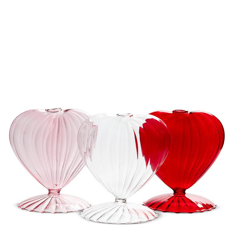 Glass Heart Pedestal Vases