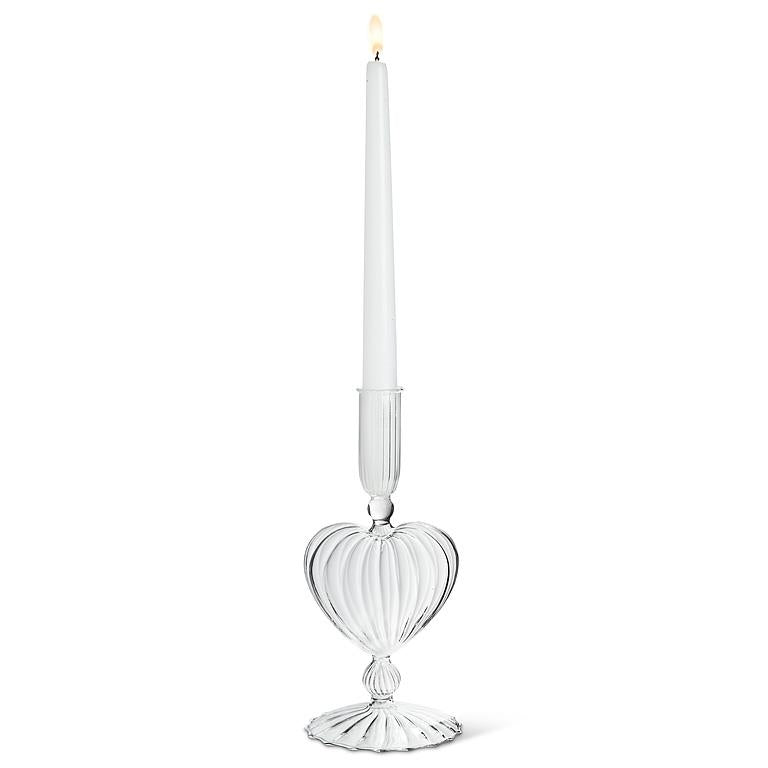 Glass Heart Taper Candle Holders