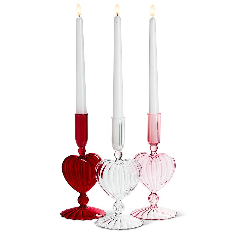 Glass Heart Taper Candle Holders