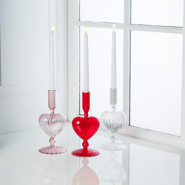 Glass Heart Taper Candle Holders