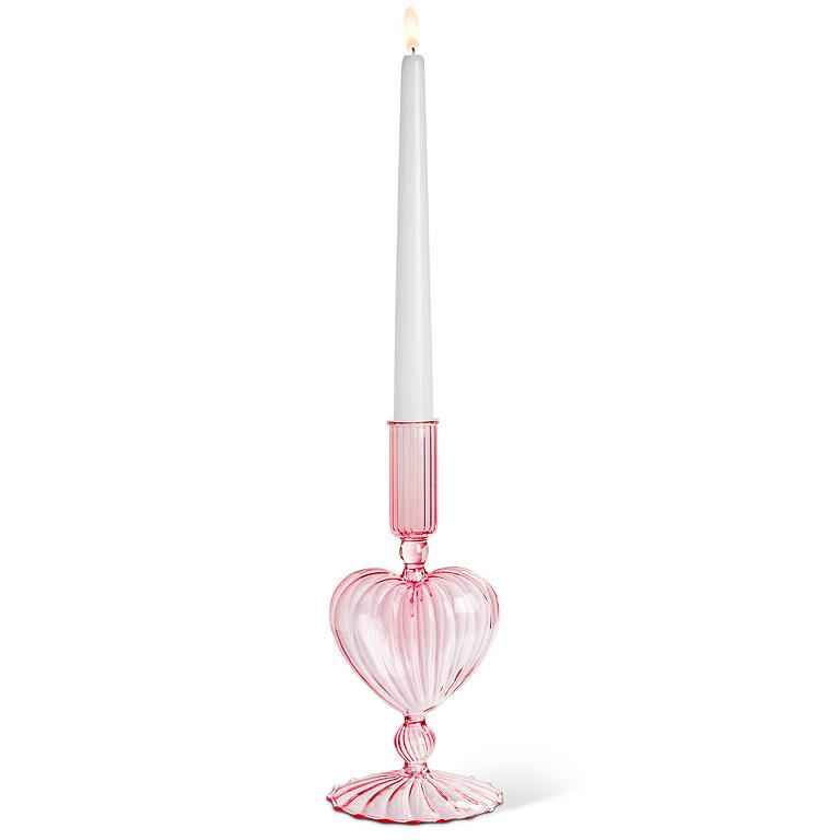 Glass Heart Taper Candle Holders