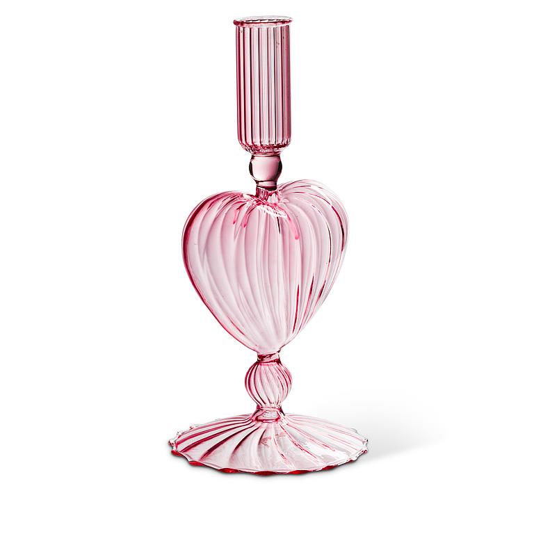 Glass Heart Taper Candle Holders